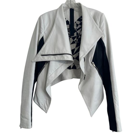 Gareth Pugh Runway Leather Jacket White Black Asymmetrical Zipper IT 38 - Picture 1 of 16